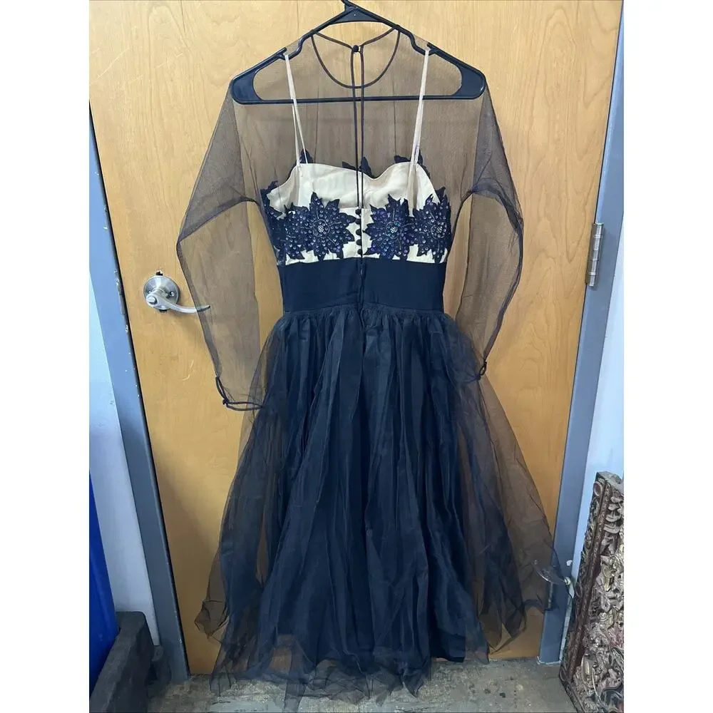 1940’s BENHAM Original Mesh Sleeve Sequined Bodice Evening or Cocktail Dress